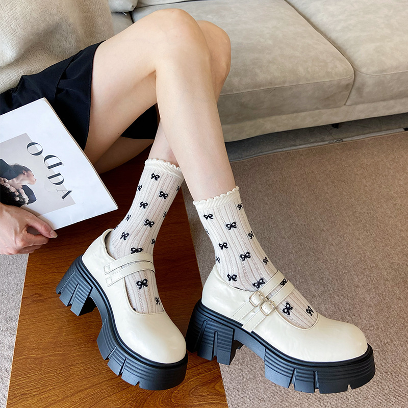Spring and autumn thick crust leather shoes for women