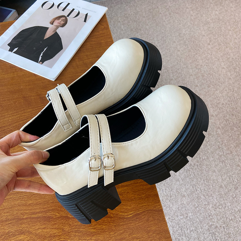 Spring and autumn thick crust leather shoes for women