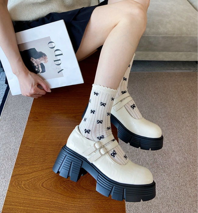 Spring and autumn thick crust leather shoes for women