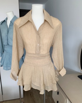 Tender slim dress white autumn shirt 2pcs set