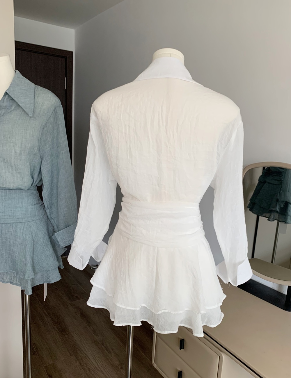 Tender slim dress white autumn shirt 2pcs set