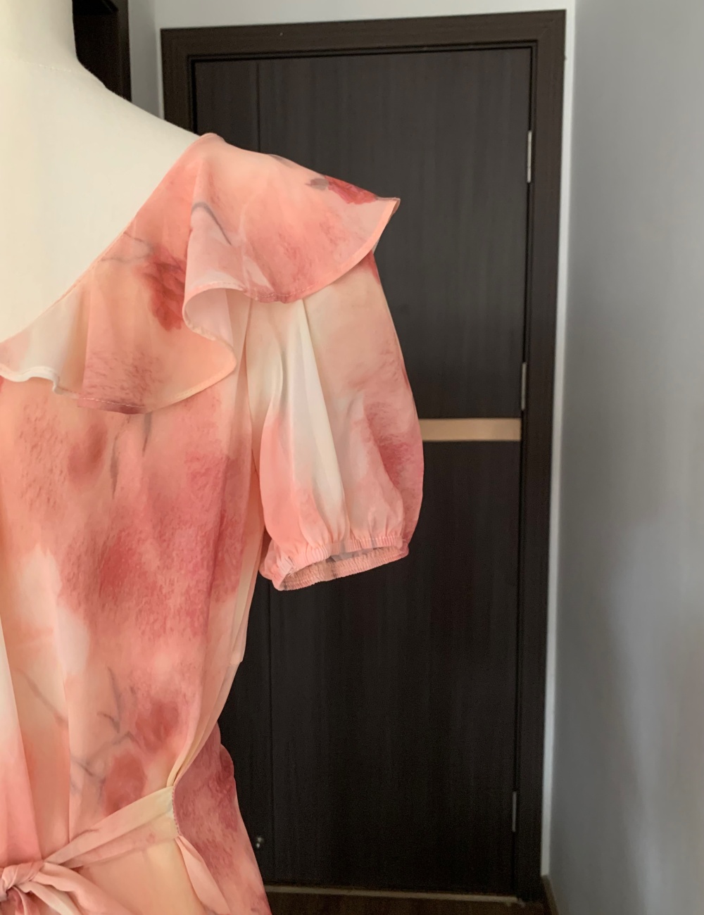 Lotus leaf edges long dress pinched waist dress for women