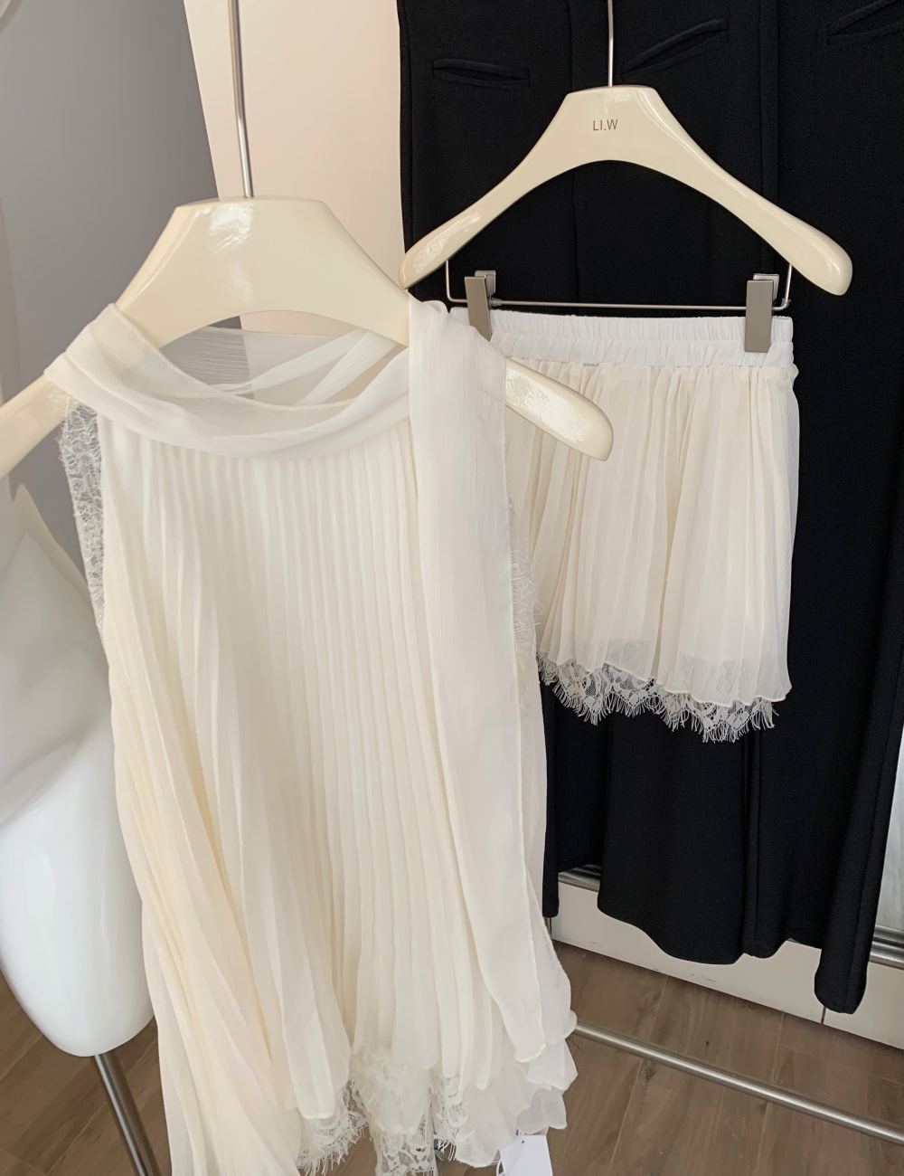 Chiffon halter tops lace sleeveless skirt 2pcs set