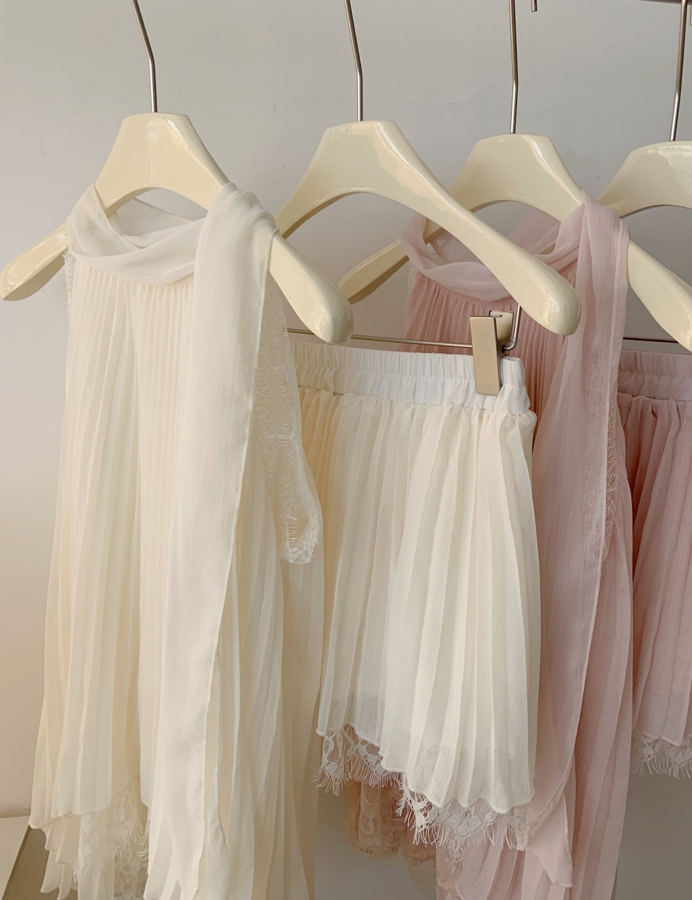 Chiffon halter tops lace sleeveless skirt 2pcs set