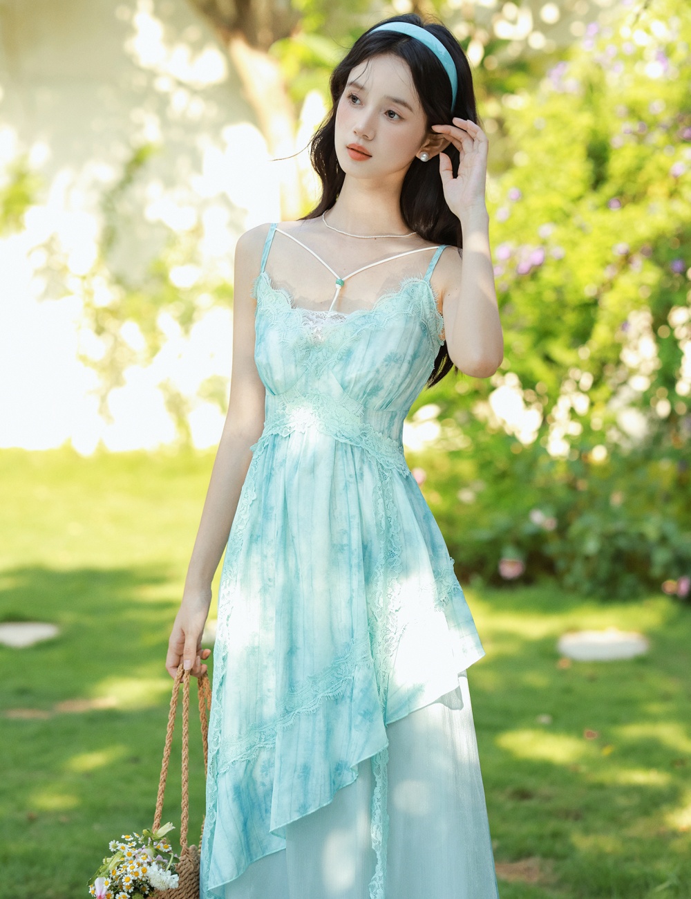 Enticement summer strap dress lace tie dye dress