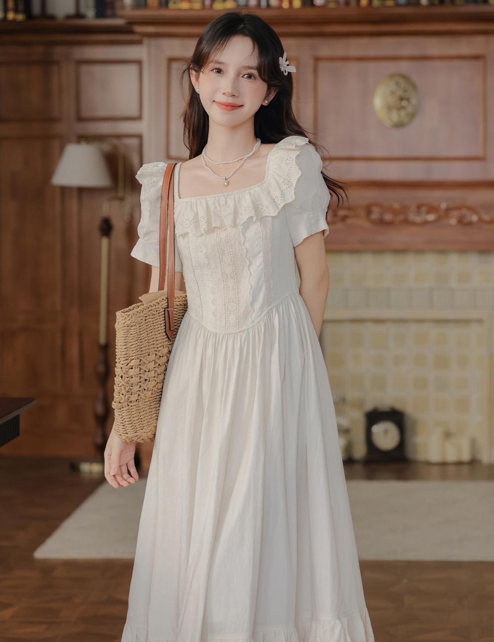Retro sweet France style summer tender romantic dress for women