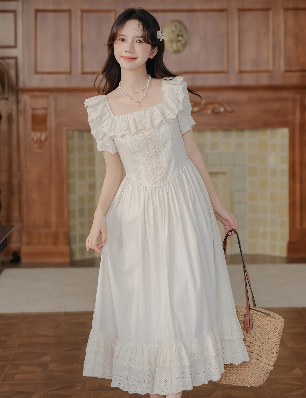 Retro sweet France style summer tender romantic dress for women
