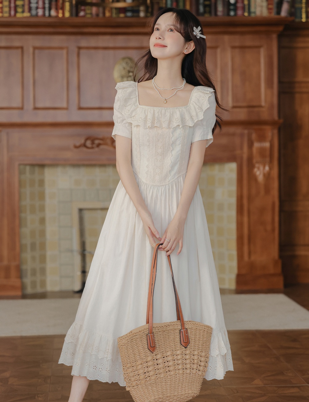Retro sweet France style summer tender romantic dress for women