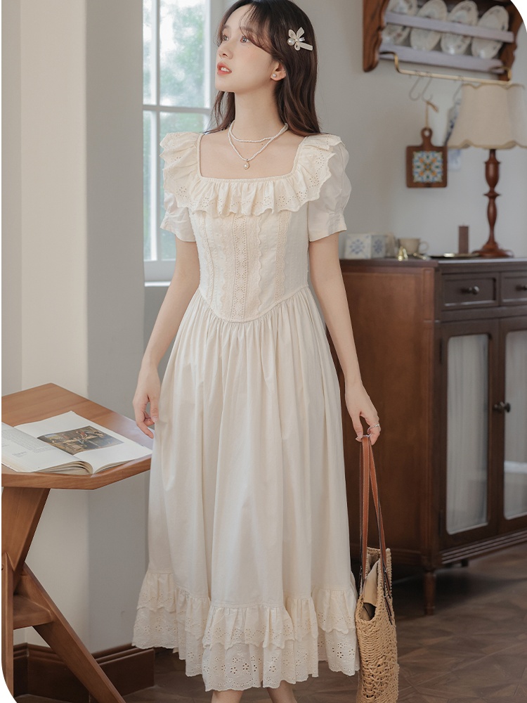 Retro sweet France style summer tender romantic dress for women