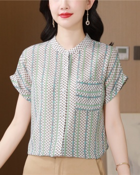 Thin silk shirt short sleeve summer tops for women