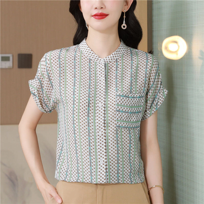Thin silk shirt short sleeve summer tops for women