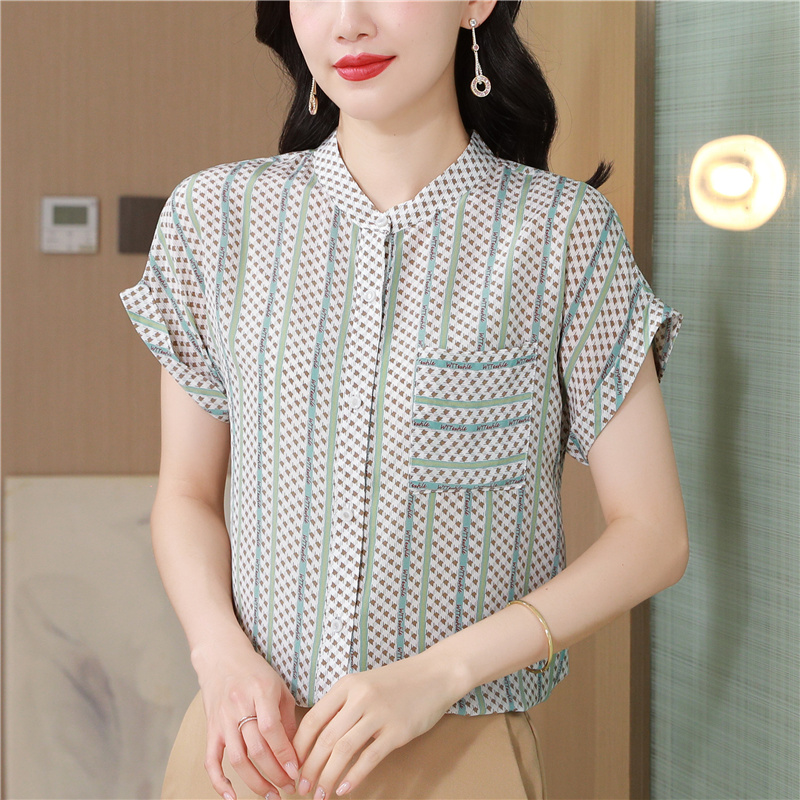 Thin silk shirt short sleeve summer tops for women