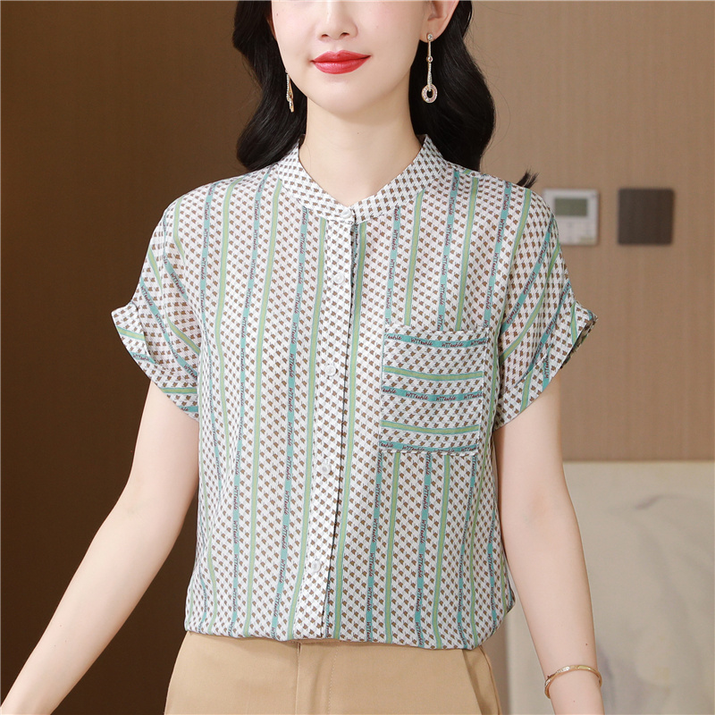 Thin silk shirt short sleeve summer tops for women