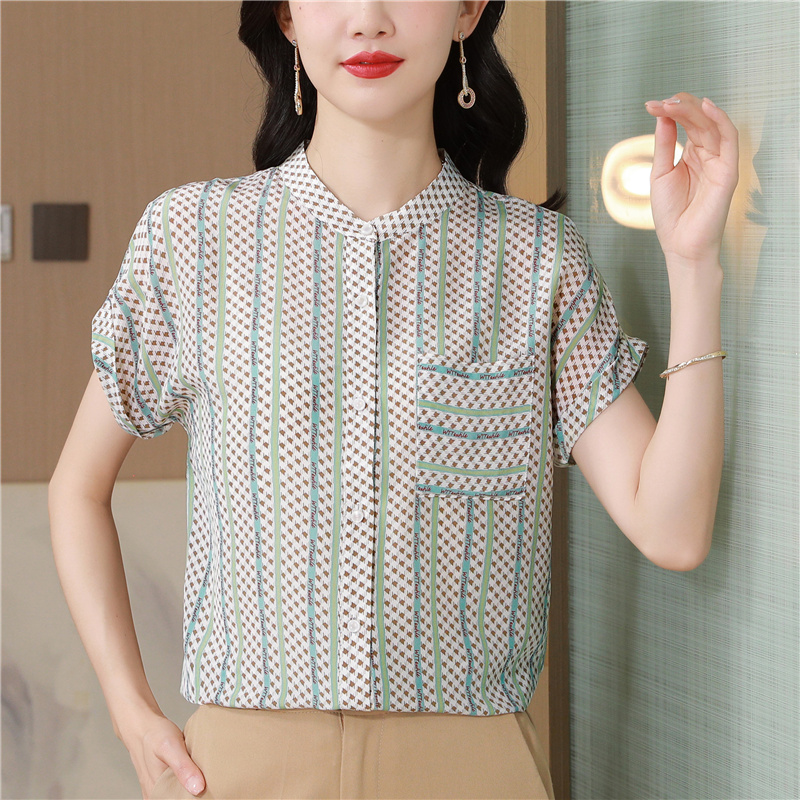 Thin silk shirt short sleeve summer tops for women
