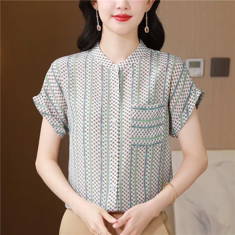 Thin silk shirt short sleeve summer tops for women