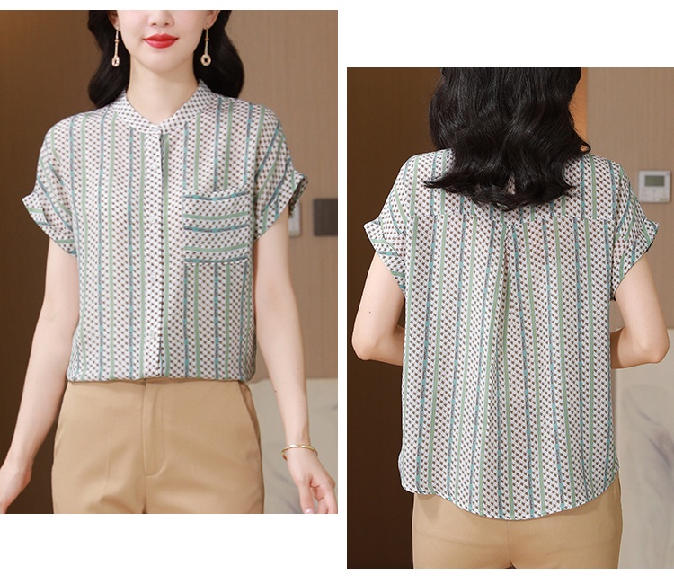 Thin silk shirt short sleeve summer tops for women
