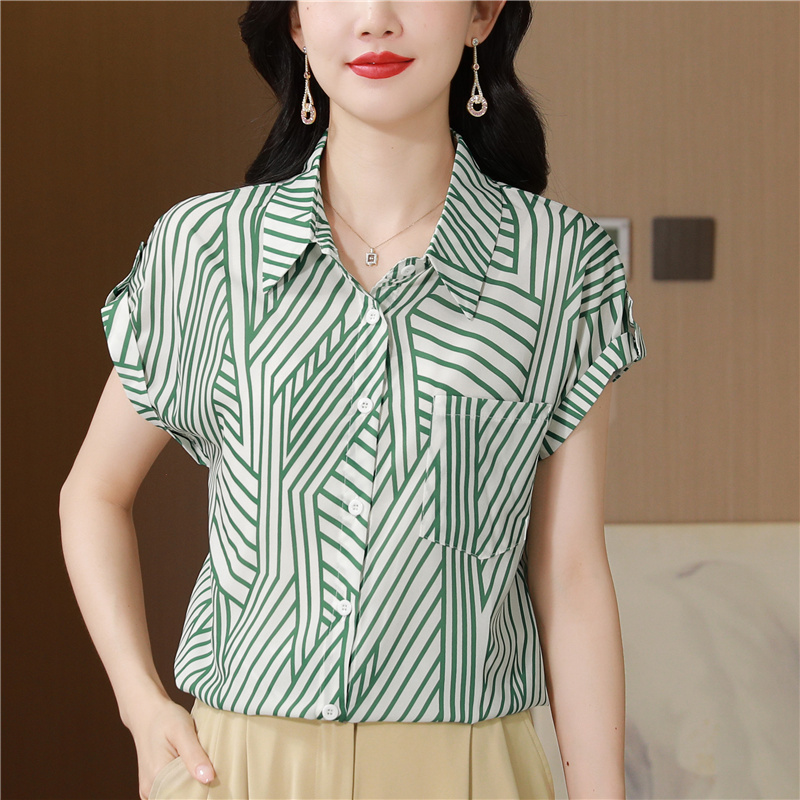 Summer slim show young tops fashion short sleeve stripe shirt