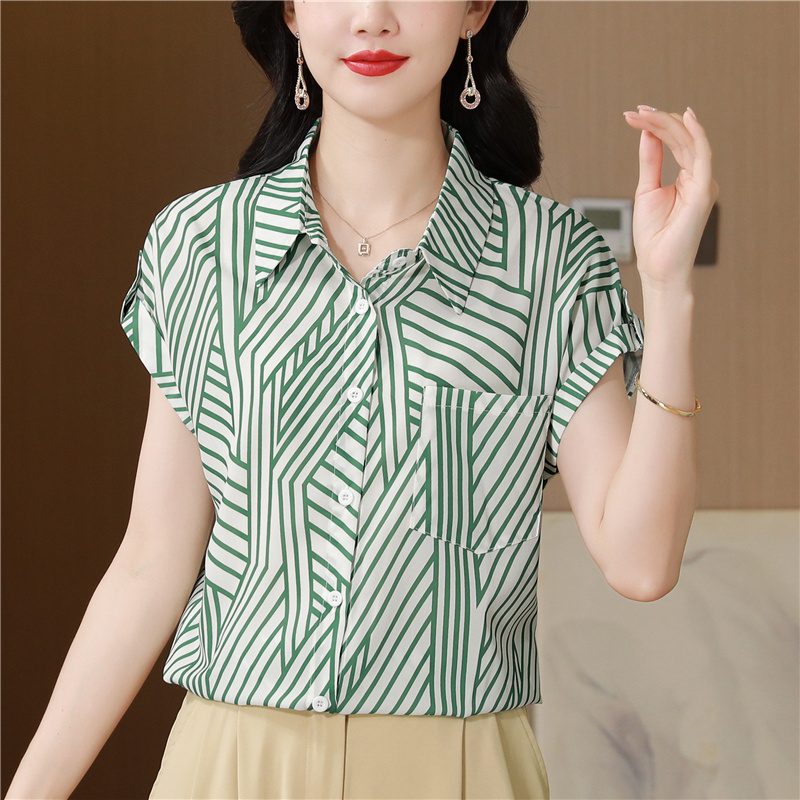 Summer slim show young tops fashion short sleeve stripe shirt