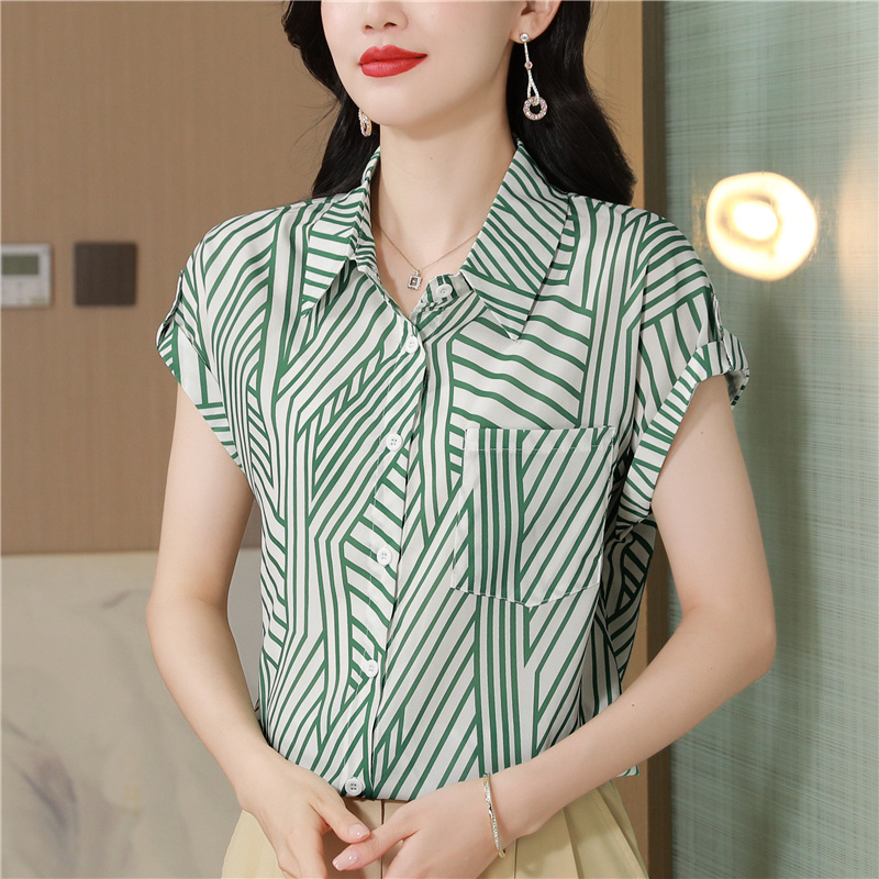 Summer slim show young tops fashion short sleeve stripe shirt