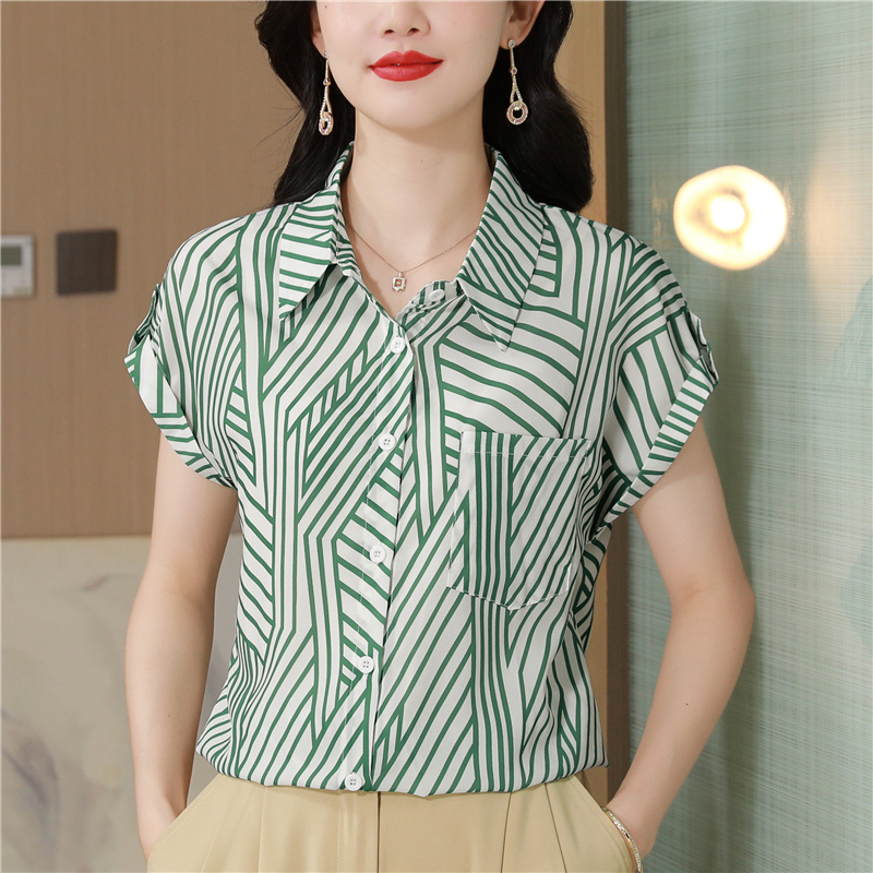 Summer slim show young tops fashion short sleeve stripe shirt