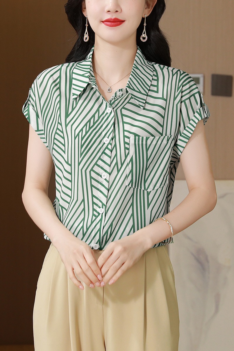 Summer slim show young tops fashion short sleeve stripe shirt