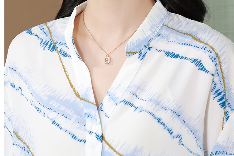 Chiffon thin V-neck tops short sleeve slim shirt for women