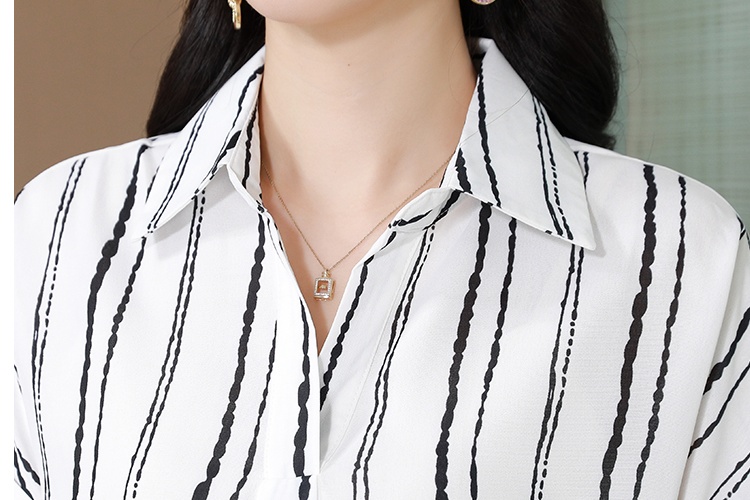 Stripe silk tops temperament commuting shirt for women