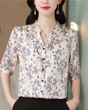 Casual fashion short sleeve silk real silk shirt for women