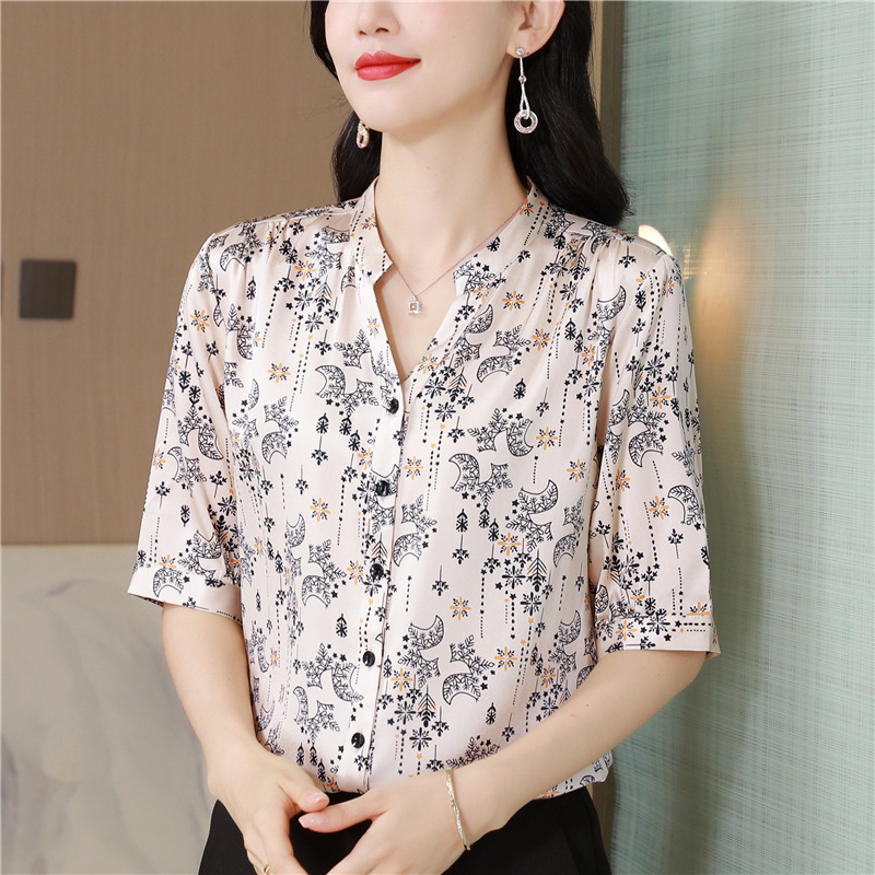 Casual fashion short sleeve silk real silk shirt for women