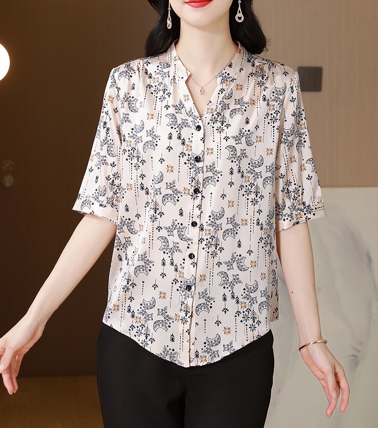 Casual fashion short sleeve silk real silk shirt for women