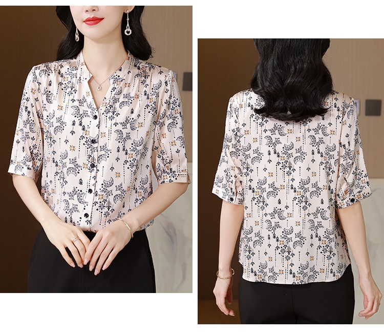 Casual fashion short sleeve silk real silk shirt for women