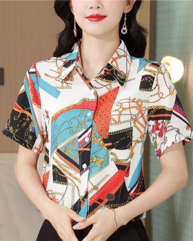 Slim printing real silk shirt lapel temperament tops