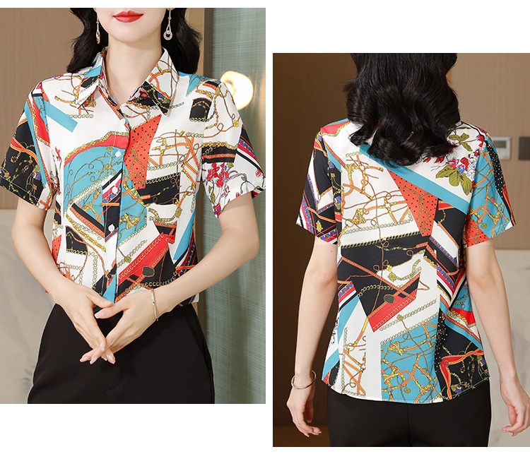 Slim printing real silk shirt lapel temperament tops