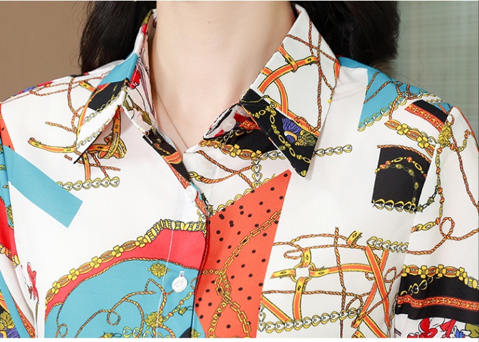 Slim printing real silk shirt lapel temperament tops