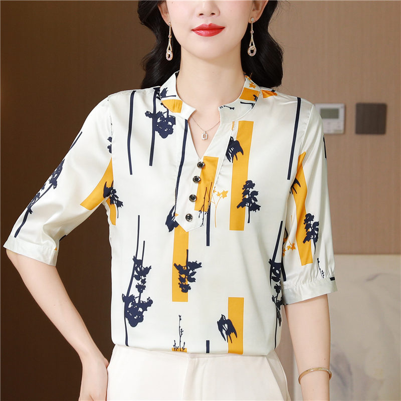 Real silk silk tops short summer T-shirt for women