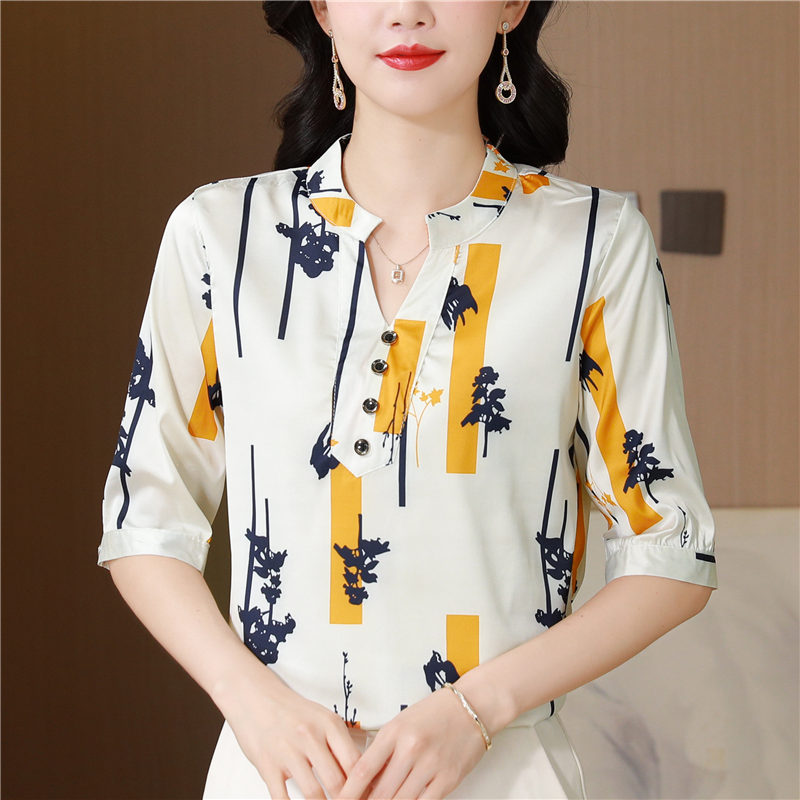 Real silk silk tops short summer T-shirt for women