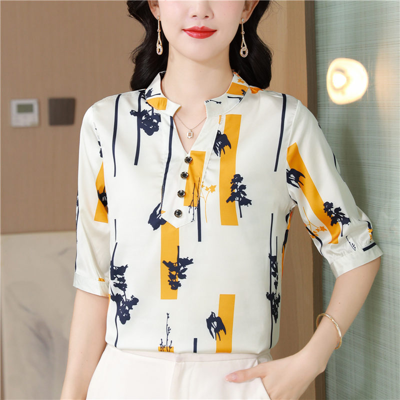 Real silk silk tops short summer T-shirt for women