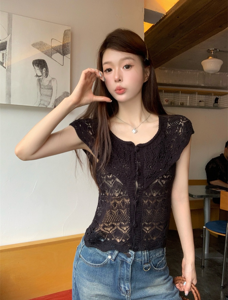 Hollow all-match unique pure slim tender summer cardigan