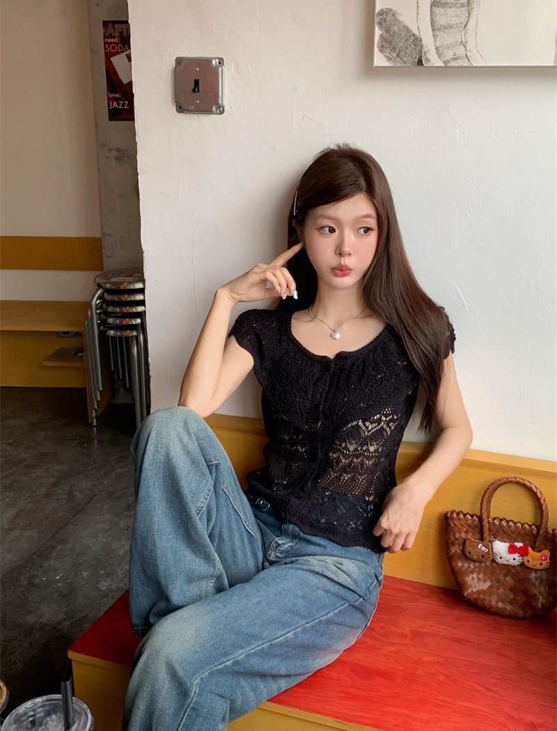Hollow all-match unique pure slim tender summer cardigan