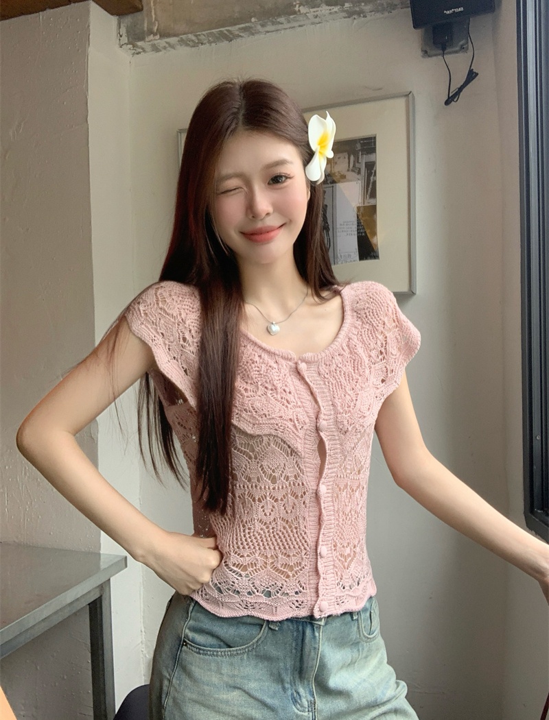Hollow all-match unique pure slim tender summer cardigan