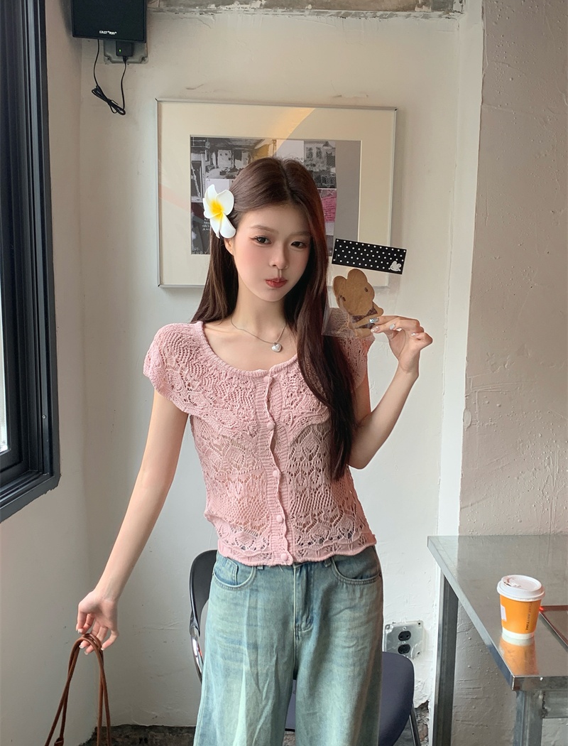 Hollow all-match unique pure slim tender summer cardigan