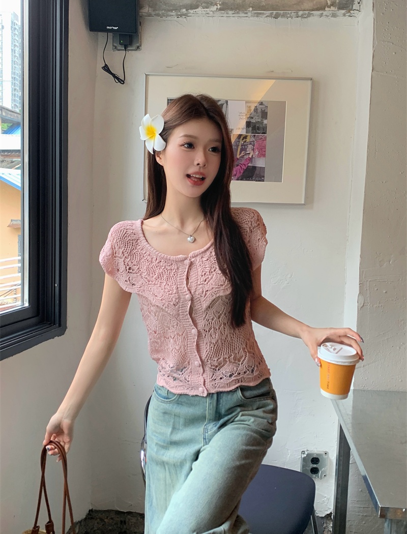 Hollow all-match unique pure slim tender summer cardigan