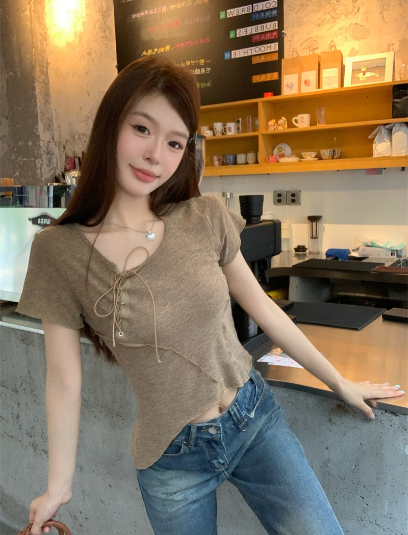 Enticement clavicle T-shirt niche tops for women