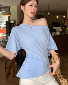 Sloping shoulder slim tops irregular T-shirt for women