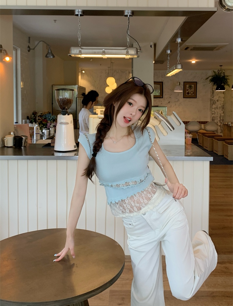 Hollow lace sweater summer enticement T-shirt