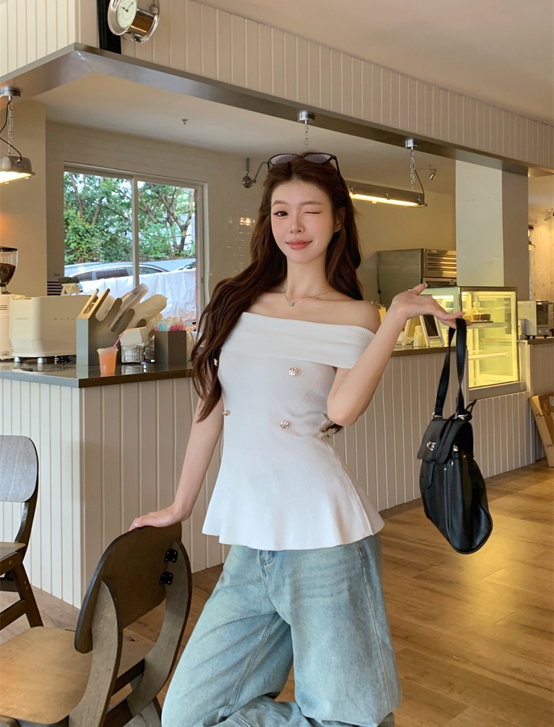 Enticement niche T-shirt flat shoulder tops for women