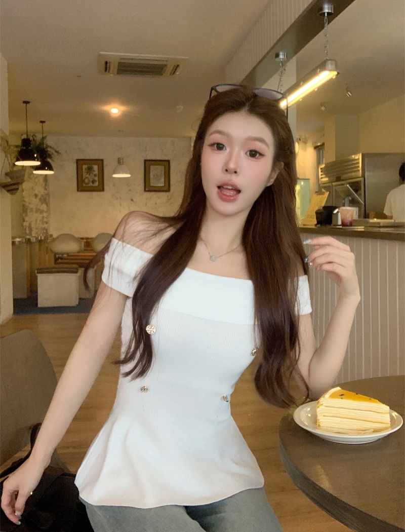 Enticement niche T-shirt flat shoulder tops for women