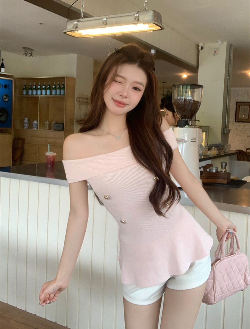 Enticement niche T-shirt flat shoulder tops for women