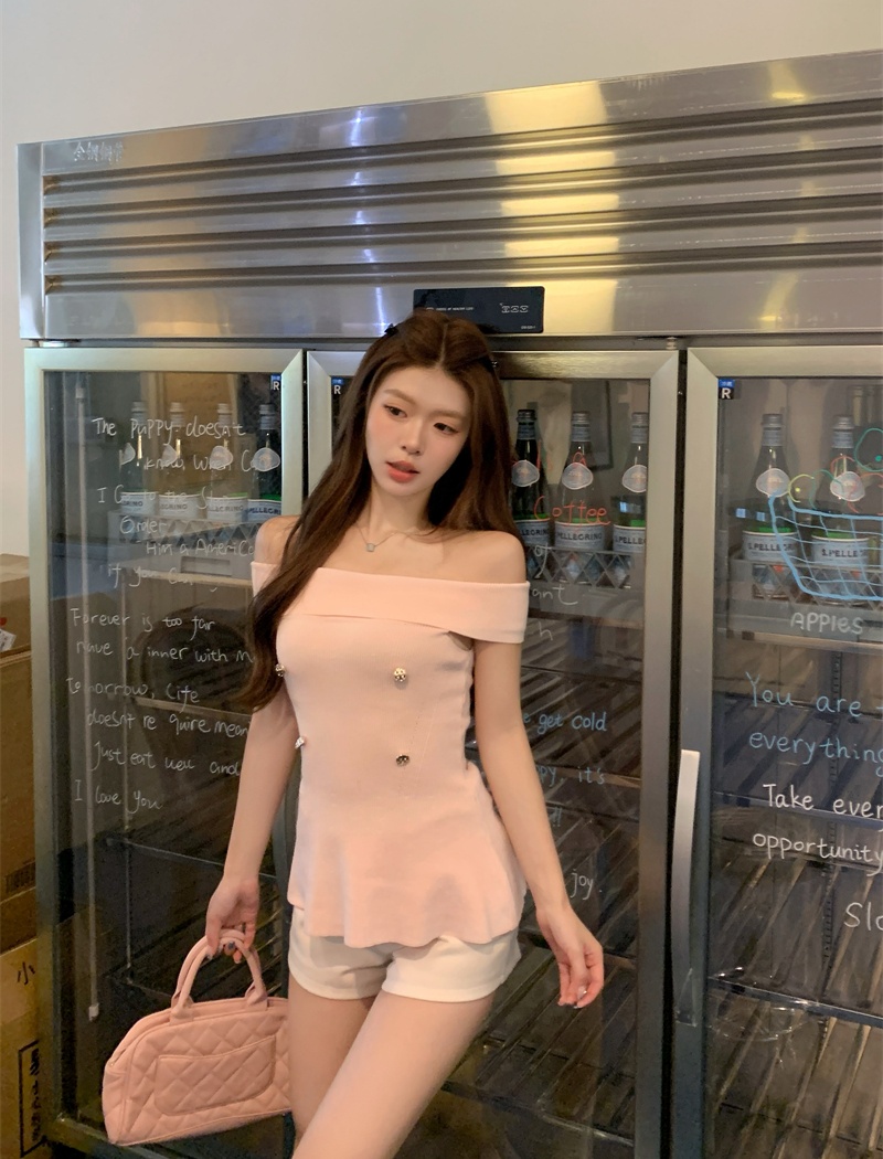 Enticement niche T-shirt flat shoulder tops for women