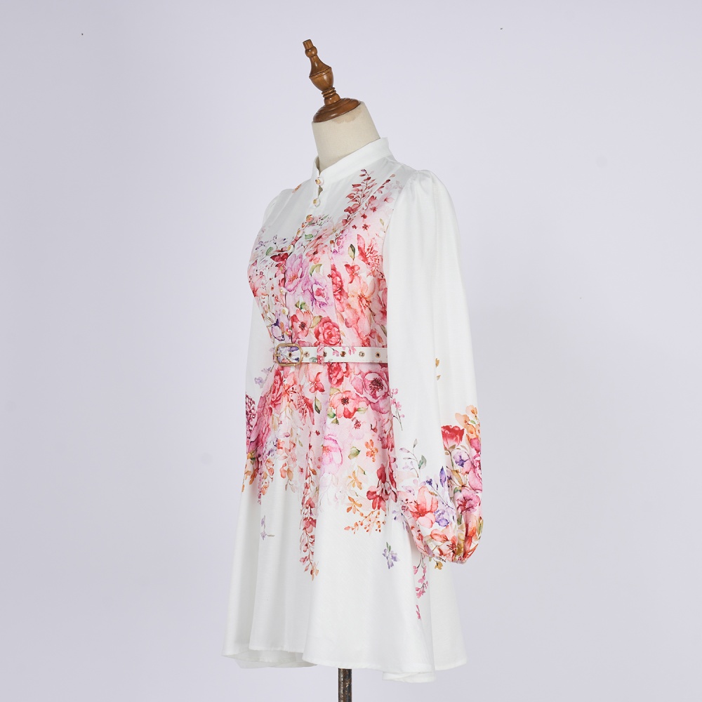Buckle A-line pocket dress temperament printing T-back